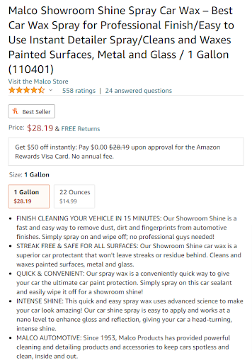 Amazon SEO Key Product Features Good Example